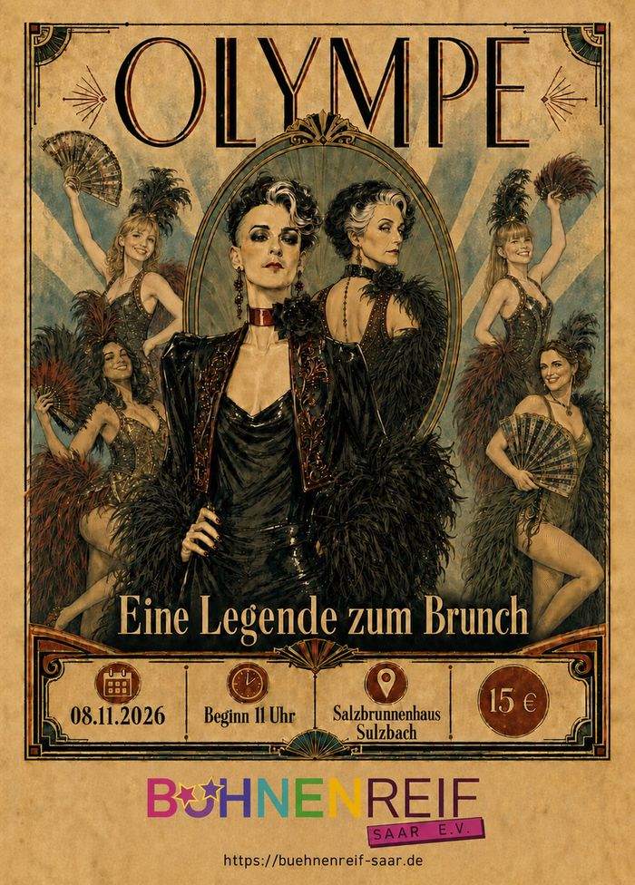 Plakat: OLYMPE – Eine Legende zum Brunch — Sonntag, 8. November 2026, 11:00 Uhr, Salzbrunnenhaus Sulzbach